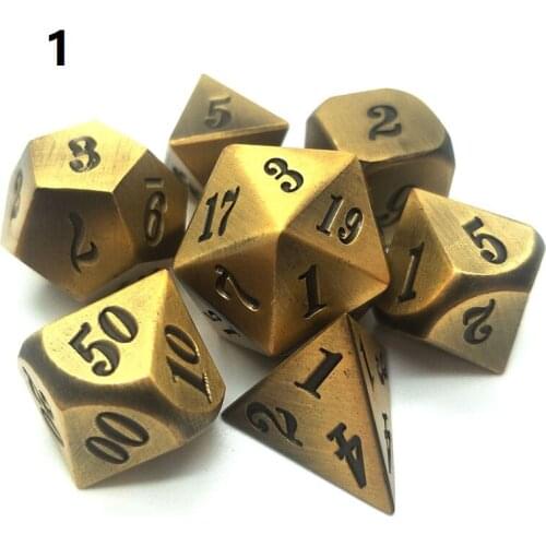 7pcs/set dnd dice set patina polyhedral metal dices dados rpg dobbelstenen dados rol d4 d6 d8 d10 d12 d20