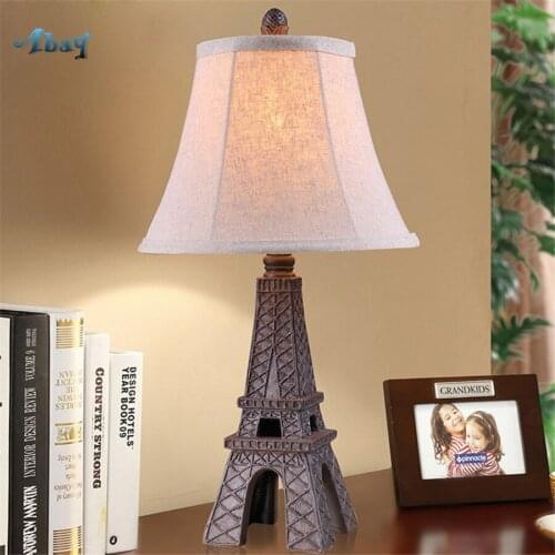 Art deco vintage Eiffel Tower table lamps for bedroom resin Fabric desk lamp living room decoration study office led desk light