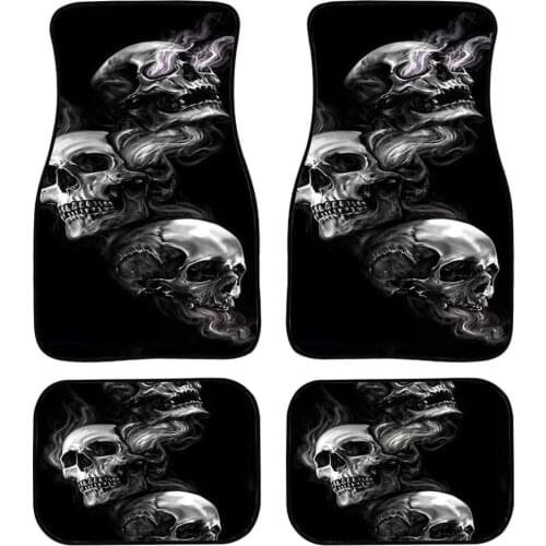 Black smoke skull printing car floor mat, four piece general anti slip and dust proof car front and rear carpet, SUV car, skull