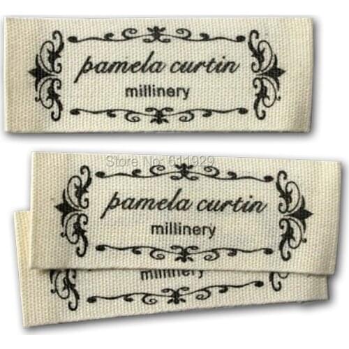 Free shipping clothing customized cotton printed label/garment printed cotton collar tags/brand 1000pcs /lot with cut&end fold