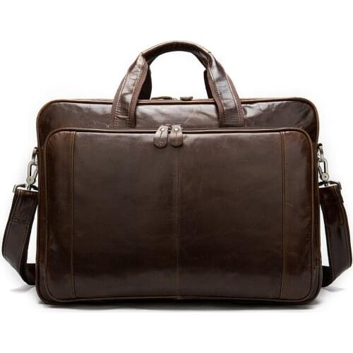 Business Men Briefcase Genuine Leather Office Laptop Bag 15.6" PC Doctor Lawyer Computer Bag Male Briefcase Cow Leather Men Bags