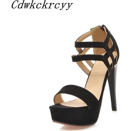 Summer New pattern fashion black sexy Super high heel Women sandals Thick bottom Waterproof temperament Back zipper Sandals