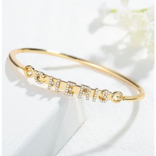 Custom Name Bangle For Women Personalized Zircon Name Bangles Crystal Name Bracelet Women CZ Stones DIY Bracelets Jewelry Gifts