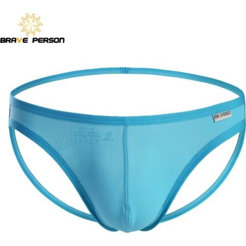 BRAVE PERSON Mens Sexy Briefs Nylon Men Underwear Briefs Soft Comfortable Exposed Buttocks Jockstrap Gay Underwear B1147
