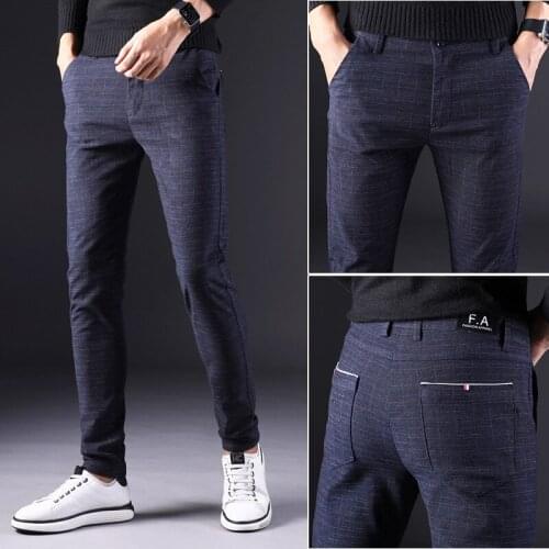2020 winter new mens warm casual pants Business fashion Fleece thick plaid trousers Office stretch pants male Brand