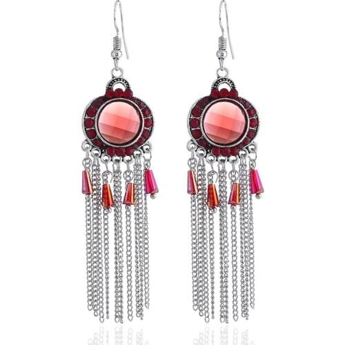 Exquisite Bohemian Colorful Tassel Earring Luxury Metal Chain Vintage Crystal Long Earring For Women Drop Earring Jewelry JY5704