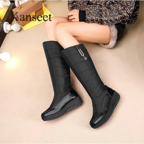 Kanseet Winter New Arrival Women Knee-High Boots Shoes Warm Plush Round Toe Black Red Long Boots Flats Heels Boots Plus Size 44