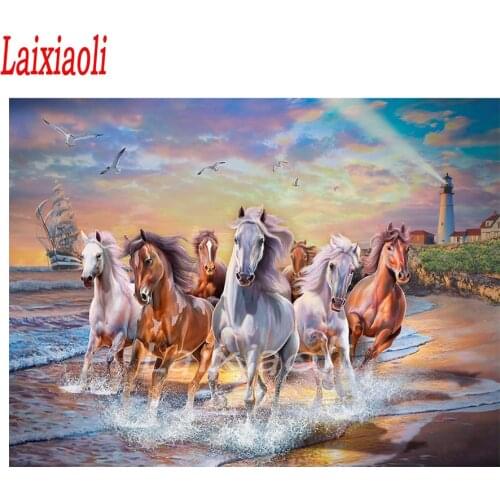 3D picture of rhinestones horse running by the sea mosaic full embroidery paint with diamonds painting sale crystal beads decor