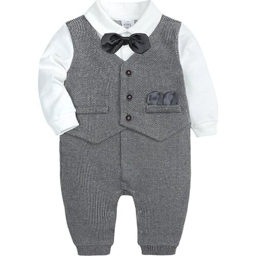 Spring Toddler Infant Rompers Autumn Newborn Baby Boys Jumpsuits Gentlemen Boy Birthday Clothes Children One-Pieces Kids Clothes
