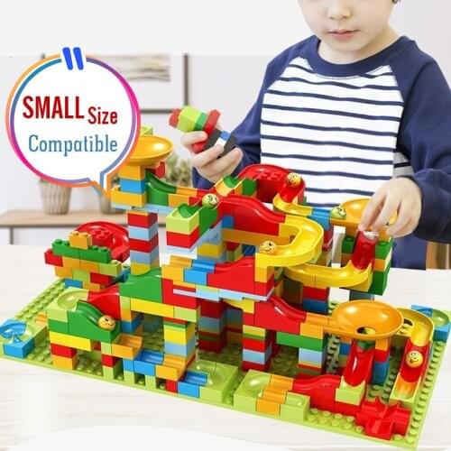 54-330PCS Big Size Marble Race Run Blocks Brand Duploed Maze Ball Track Building Blocks Funnel Slide Bricks Toys all Available
