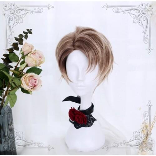 Brown Yellow Black Neutral Lolita Wig Harajuku Earl Count Short Straight Middle Part Girls Cosplay Synthetic Hair