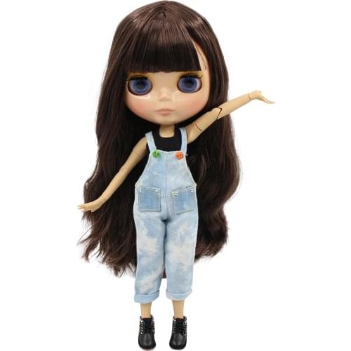ICY DBS Blyth doll 1/6 bjd tan skin joint body brown hair with bangs 30cm toy