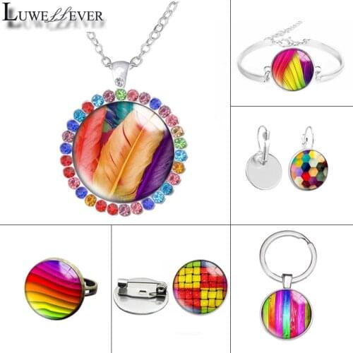 New 593 Geometric Glass Necklace Bracelet 30mm 25mm Double Sided Round Glass Cabochon Jewelry For Unisex Charm Pendant