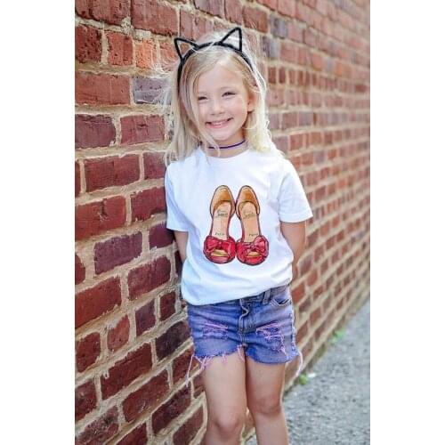 Cute Kid Baby Boys Girls White Tshirts Red Shoe Print Girls T Shirt Short Sleeve O-neck Summer Tops Kid Casual Tshirt Clothes