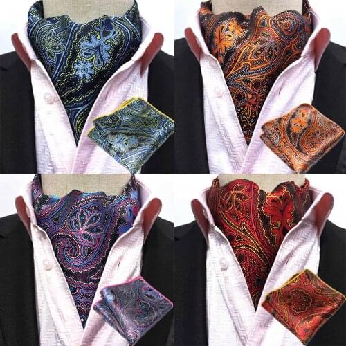Men Fashion Paisley Cravat Ascot Necktie Matching Hanky Pocket Square Set BWTHZ0240