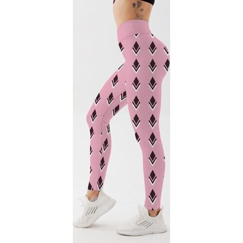 New Women Quick Dry Sport Fitness Leggings Pink Geometry Printed Cute Pants Yoga Slim Tights Trousers For Women Oversize