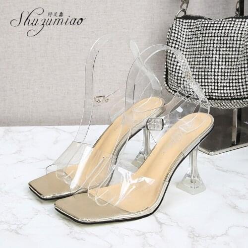SHUZUMIAO Newly Arrived Fashion Sexy Wine Glass Heeled women Shoes, Transparent High-heeled Sandals, Portable One-step Women