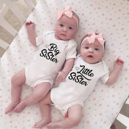 Newborn BabyRomper Big Little Sister Print Letters Infant Sisters Family Matching Clothes Toddler Short Sleeve Jumpsuit