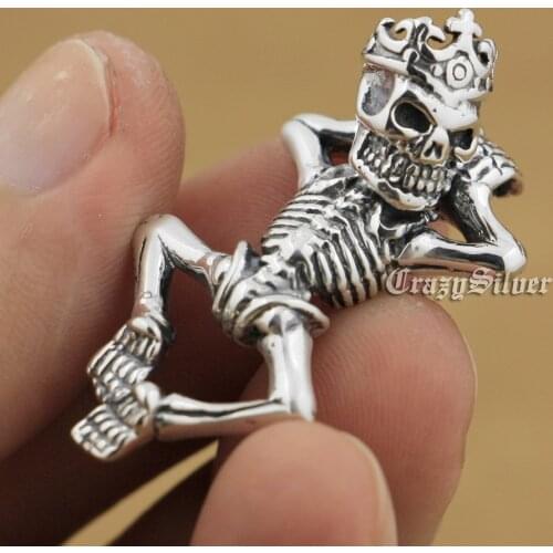 Crawling Skull Crown On Head 925 Sterling Silver Mens Biker Rocker Punk Pendant 9V006 Just Pendant