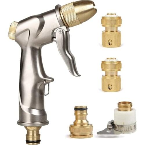 Full Brass Nozzle Zinc Alloy Metal Hand Watering Sprayer for Car Washing/Watering Lawn Garden (with 4Pcs Brass Connectors)