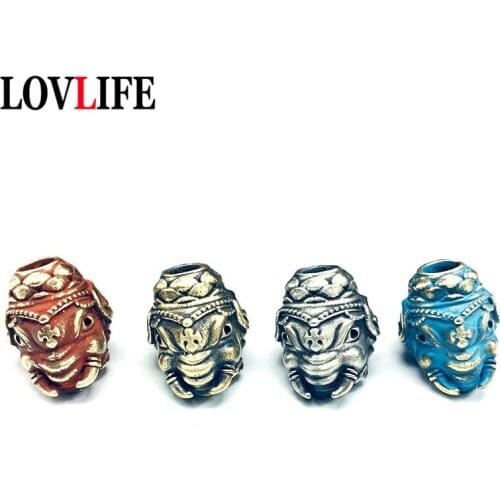 Retro Brass Thailand Lotus Elephant God EDC Umbrella Rope Knife Beads Keychain Pendants Trinkets DIY Copper Hanging Accessories