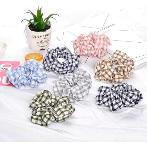 Hairlyah Simple Girls Plaid Large Intestine Hair Tie Hair Rope Elastic Ponytail Hair band Scrunchie Holder Headdress Accessories