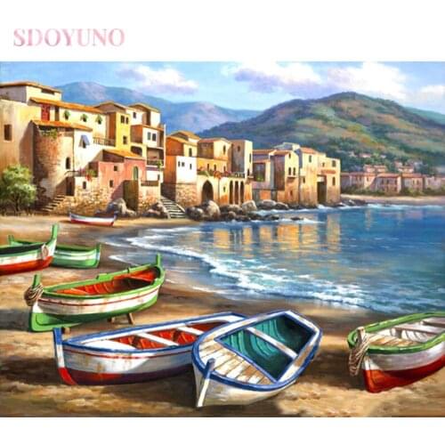SDOYUNO DIY painting by numbers kits with frame for kids oil Mediterranean seascape HandPainted on canvas For att Home Decor