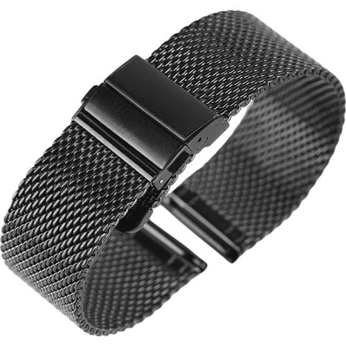 Mesh Milanese Bracelet Clasp Watchbands High Quality 18mm 20mm 22mm Silver Black Wrist Watch Band Strap for Clock Replacement