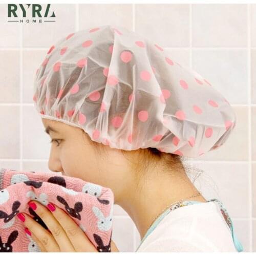Shower Cap Thicken Elastic Bath Hat Bathing Cap For Women Hair Salon Dot Waterproof Bathroom Products Bathroom Accessories