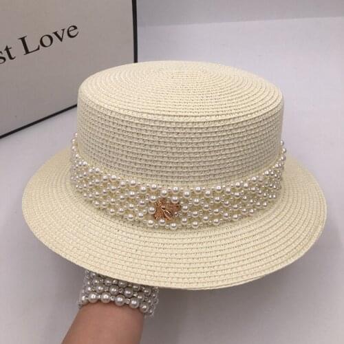 Summer rice white pearl wind bee short eaves flat straw hat sun hat is prevented bask in women