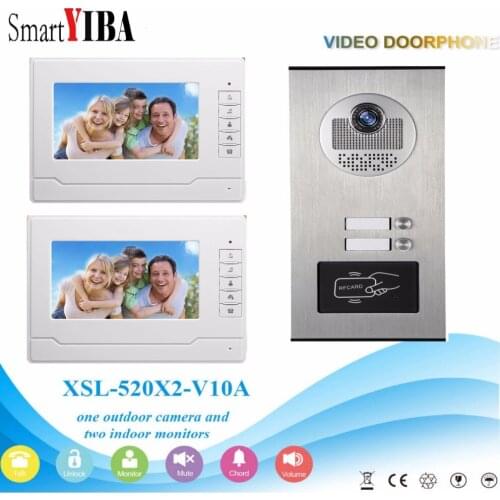 SmartYIBA RFID Access Control Camera Intercom Wired 7"Inch Monitor Video Intercom Door Phone Doorbell System For 2 Apartment
