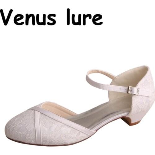 Round Toe Wedding Shoes for bride Square Heels Mary Janes Court Shoes