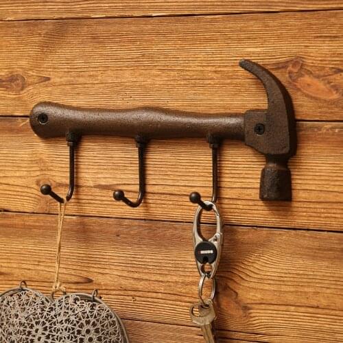 Vintage Hooks Wall Hanger Hammer Shape Key Holder Metal Coat Holder Hanger Rack Industrial Style Keys Coat Wall Hook Home Decor