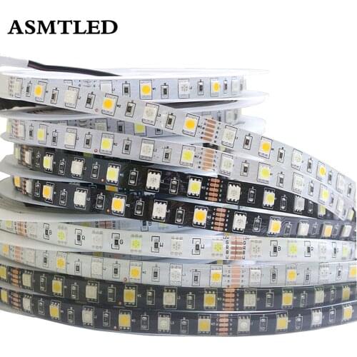 5M Waterproof 12V LED Strip Light 5050 RGBW RGBWW Black PCB Diode Tape RGB+White / Warm white LED Lamp Home Holiday Decoration