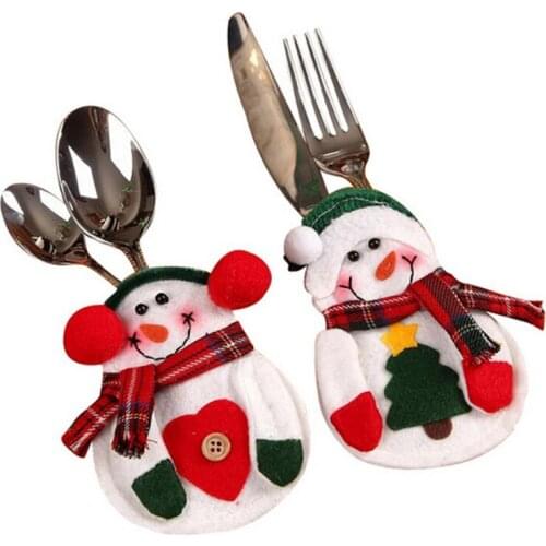 High quality Cute Snowman pattern Christmas Knives and Forks Pockets Candy gift bags cover clothes home dinner tableware Holder