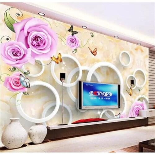 Wellyu wall papers home decor Custom wallpaper Marble Rose 3D Stereo Circle TV Background Wall wall papers home decor behang