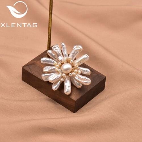 XlentAg Cute Natural Baroque White Pearl Flower Brooch For Women Girl Fairy Anime Wedding Party Luxury Jewelry Funny Pins GO0362