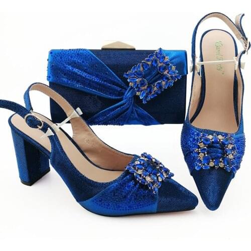 Green Color African Shoes and Matching Bags Ladies Italian design Shoes with Bag Set Decorated with Rhinestone Nigerian Shoes