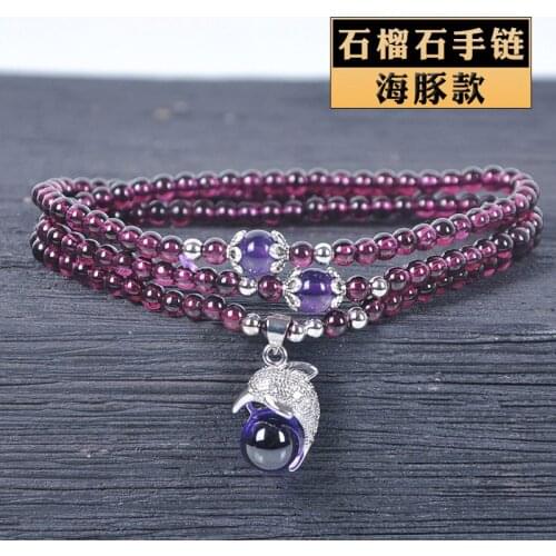 Purple Tooth Black Garnet Bracelet Female Multilayer 3 Rings 5a Crystal Necklace