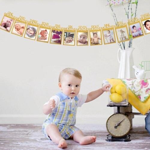 12Pcs 0-12M DIY Baby Room Decor Photo Frame Paper Picture Holder Wall Decoration For Wedding Baby Shower Birthday Party Photos