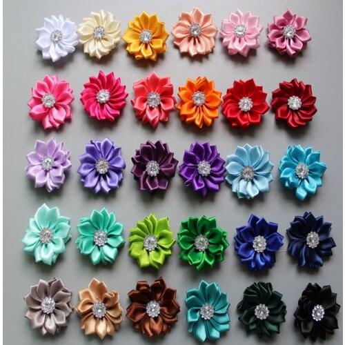 20 Satin Ribbon Multilayers fabric flowers for headbands without clips girl DIY hair accessories
