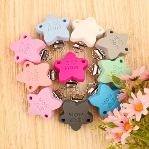 3pc Silicone Pacifier Clip I love mom DIY Baby Teething Teether Necklace Bead Tool Nurs Gift Round Heart Accessories