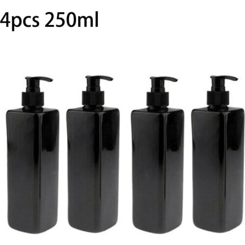 4pcs 250ml Square Black PET Plastic Screw Pump Press Emulsion Dispensing Bottle Empty Bottle Refillable Mist Bottle Salon