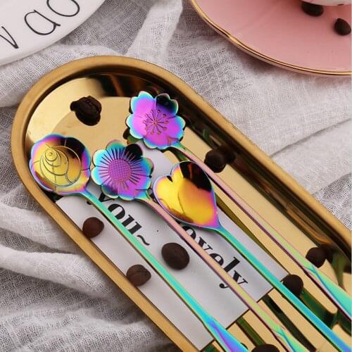 4 Pcs/Lot Stainless Steel Tableware Rainbow Flower Ice spoon Stirring Sugar Spoon Tea coffee Spoon Stir Bar Spoon Kitchen Gadget