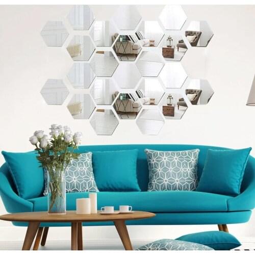 6pcs/set 3D Mirror Wall Sticker Home Decor Hexagon Decorations DIY Removable Living-Room Decal Art Ornaments For Home Drop ship