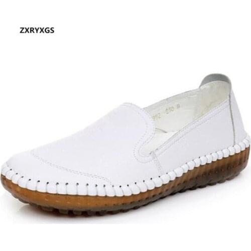 Promotion Top Cowhide Soft Comfortable Shoes Flat Non-slip Sewing Shoes 2020 Spring Casual Shoes Woman Elegant Temperament Flats