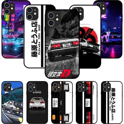 For iPhone 11 12 8 Plus Mini Pro X XR XS Max 4 5 7 6 6S 8 SE Phone Case Black Cover Funda Tpu Japan Initial D AE86 anime JDM