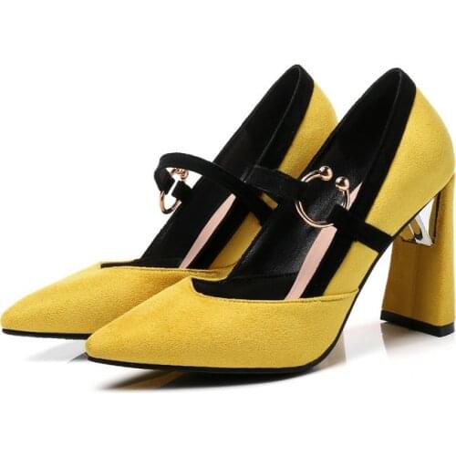 IPPEUM Designer Sandals Women High Heels Mary Jane Shoes Pointed Toe Female Pumps Thick Heels Ladies Party Shoes Red Yellow