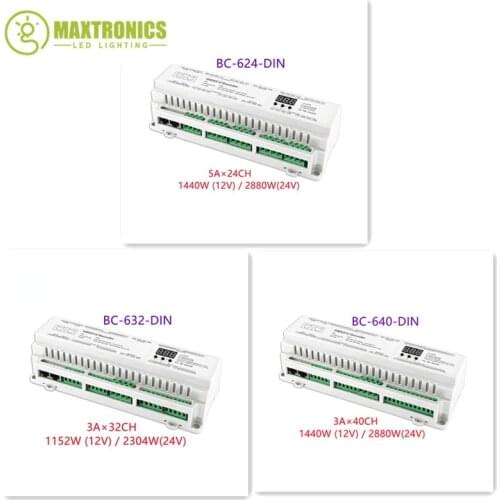 BC-624-DIN/BC-632-DIN/BC-640-DIN DIN Rail 5A*24CH/3A*32CH/3A*40CH DMX512 Constant Voltage PWM Decoder RJ45 Terminal Block
