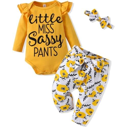 Hot Fashion Newborn Infant Baby Clothing Sets Printed Romper and Pants Headband 3pcs Toddler Set Autumn Clothes For Baby Birth